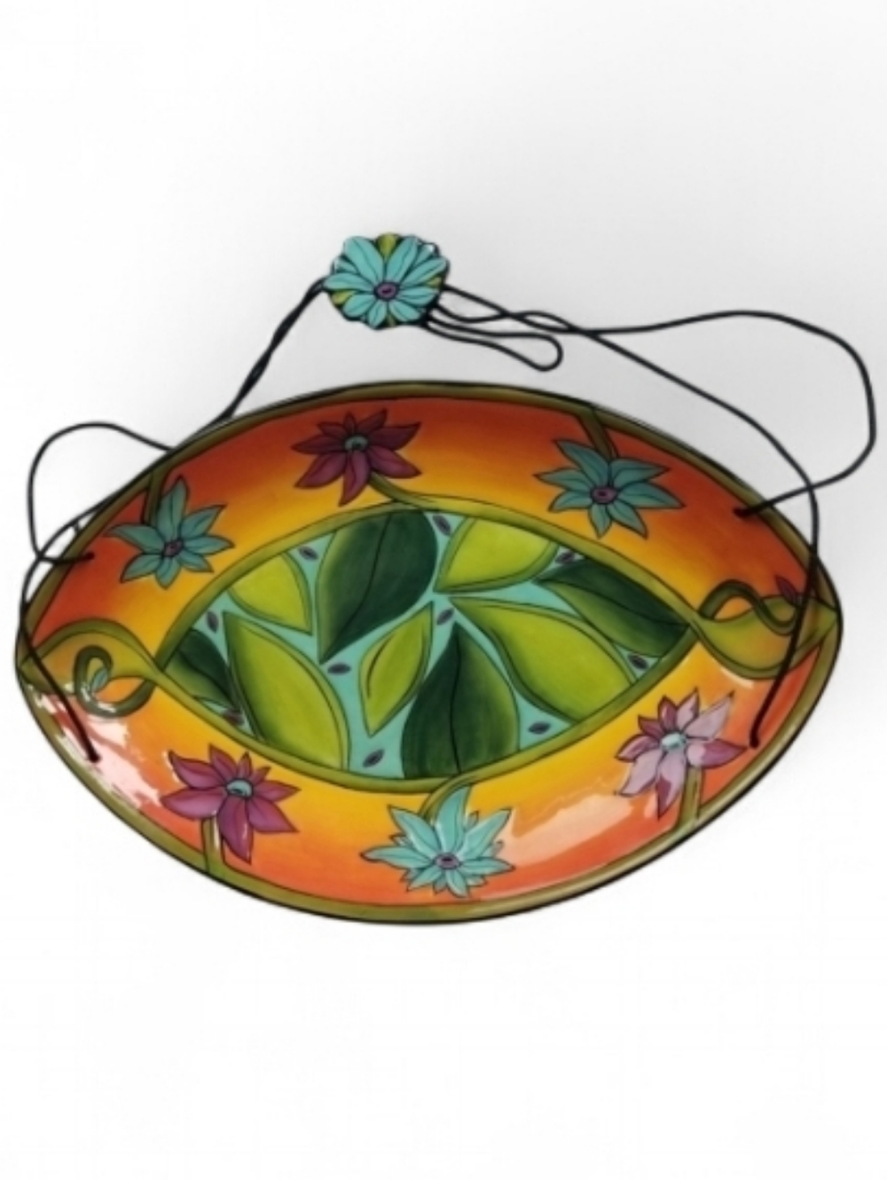 Terri Kern Artist Colorful Hand-Painted Hanging Ceramic Platter Bird Bath Feeder - Picture 2 of 9